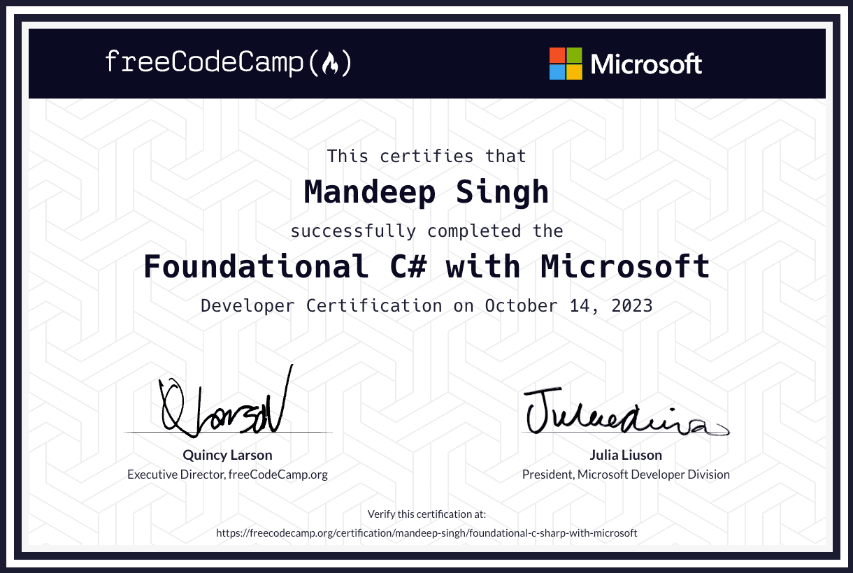 Foundational C# - FreeCodeCamp